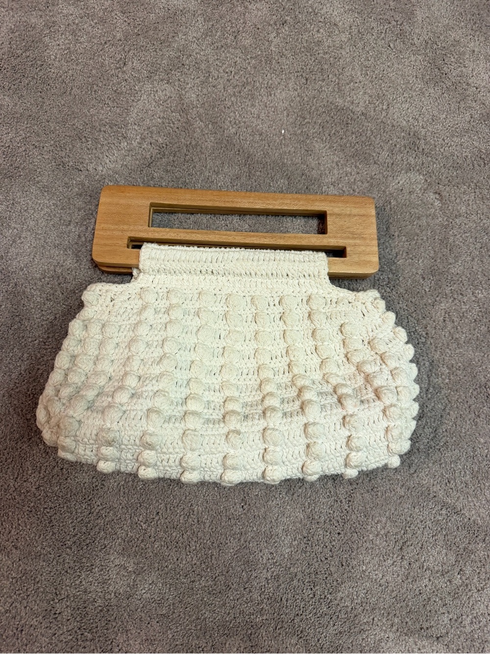 Cleobella Cream Crochet Clutch with Wooden Handle
